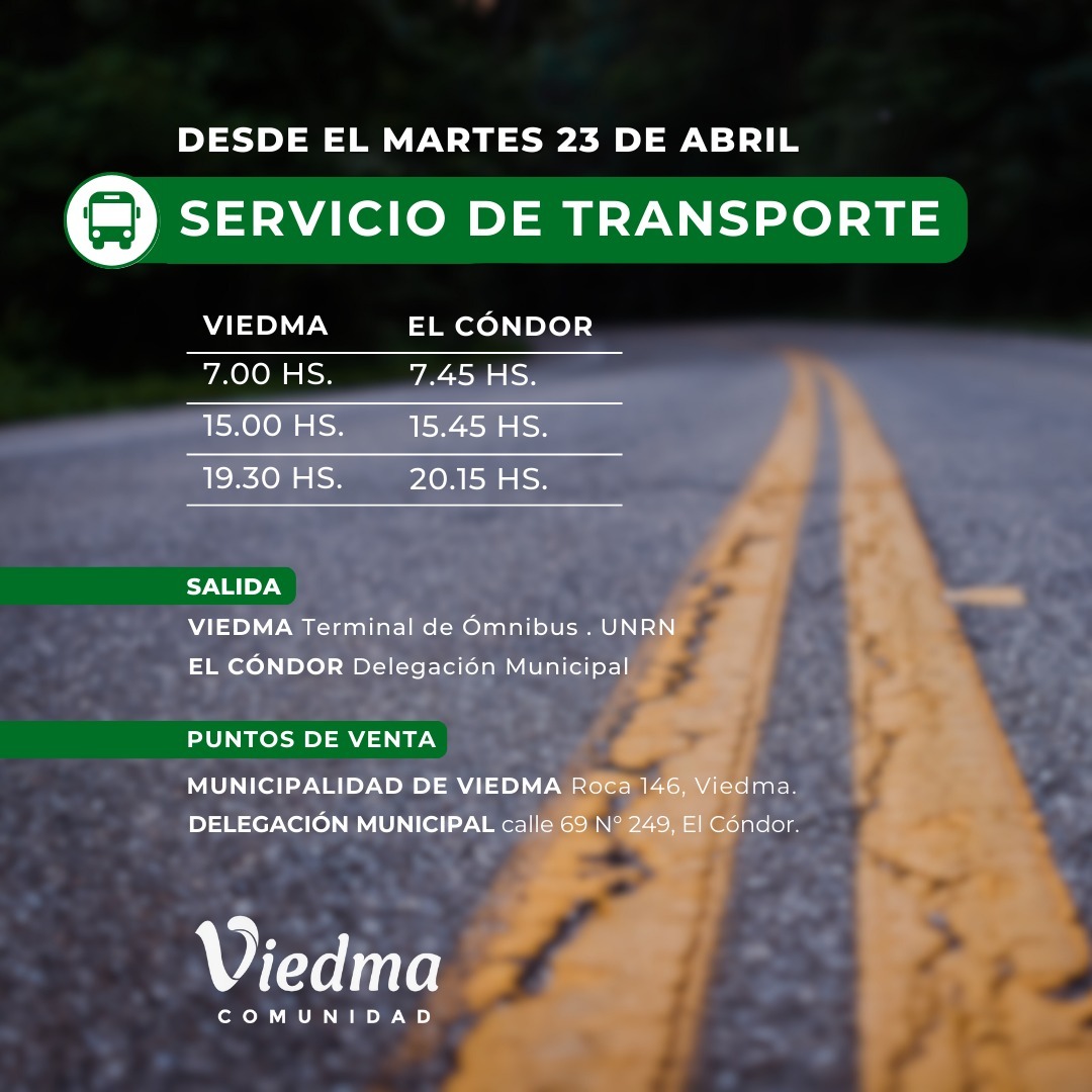 El nuevo sistema de transporte público entre Viedma y El Cóndor empieza mañana